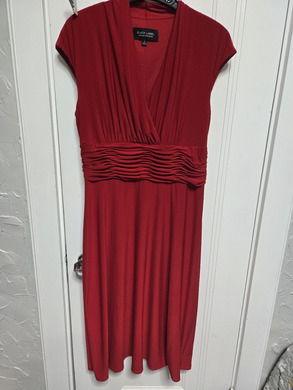Evan Picone Red Faux-Wrap Ruched Waist Dress
